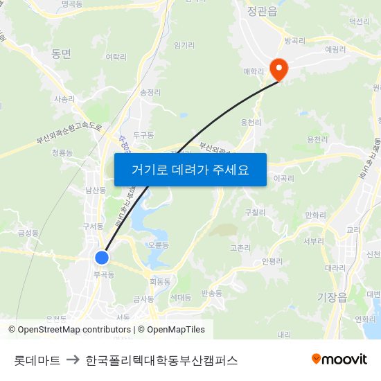 롯데마트 to 한국폴리텍대학동부산캠퍼스 map