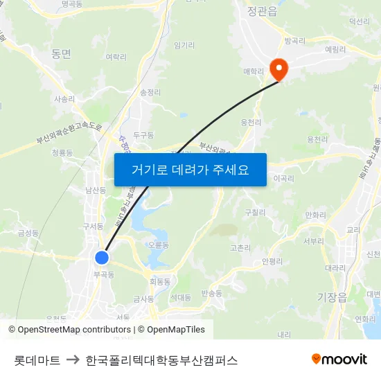 롯데마트 to 한국폴리텍대학동부산캠퍼스 map
