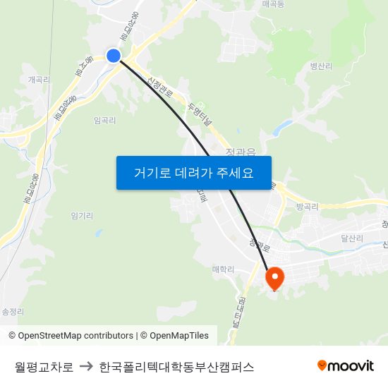월평교차로 to 한국폴리텍대학동부산캠퍼스 map