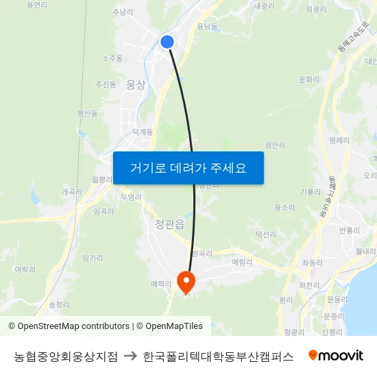 농협중앙회웅상지점 to 한국폴리텍대학동부산캠퍼스 map