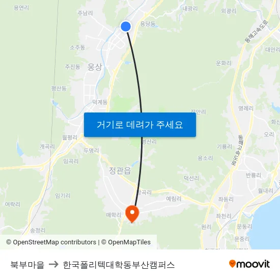 북부마을 to 한국폴리텍대학동부산캠퍼스 map