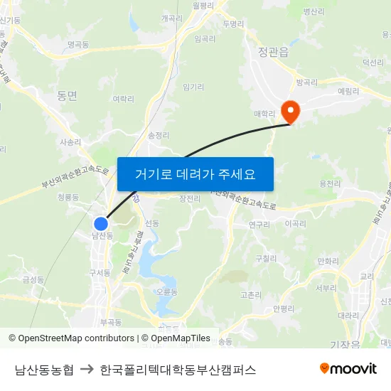 남산동농협 to 한국폴리텍대학동부산캠퍼스 map