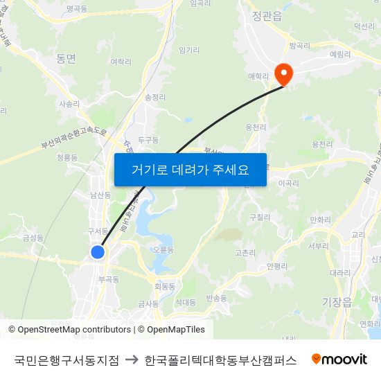 국민은행구서동지점 to 한국폴리텍대학동부산캠퍼스 map