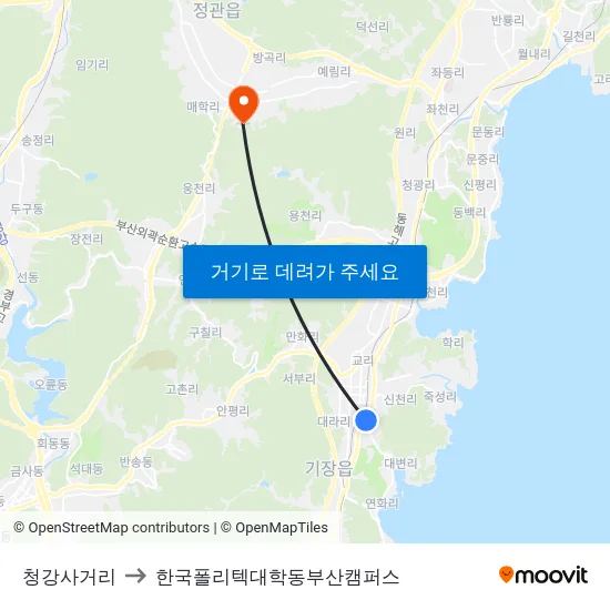 청강사거리 to 한국폴리텍대학동부산캠퍼스 map
