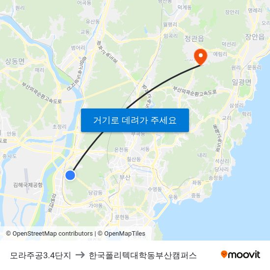 모라주공3.4단지 to 한국폴리텍대학동부산캠퍼스 map