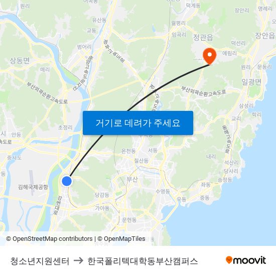 청소년지원센터 to 한국폴리텍대학동부산캠퍼스 map