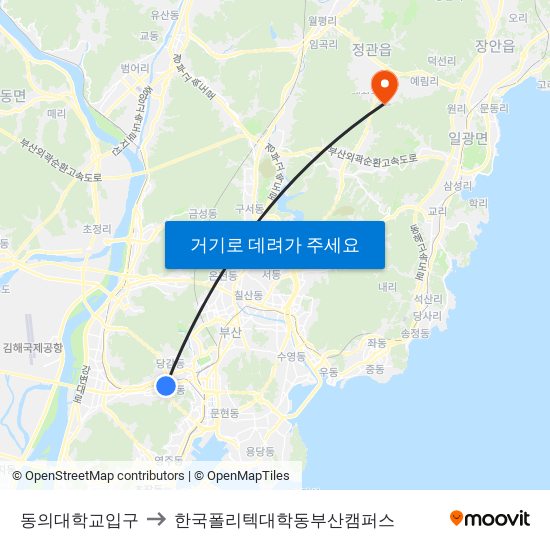 동의대학교입구 to 한국폴리텍대학동부산캠퍼스 map