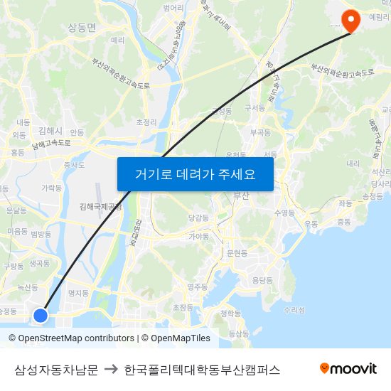 삼성자동차남문 to 한국폴리텍대학동부산캠퍼스 map