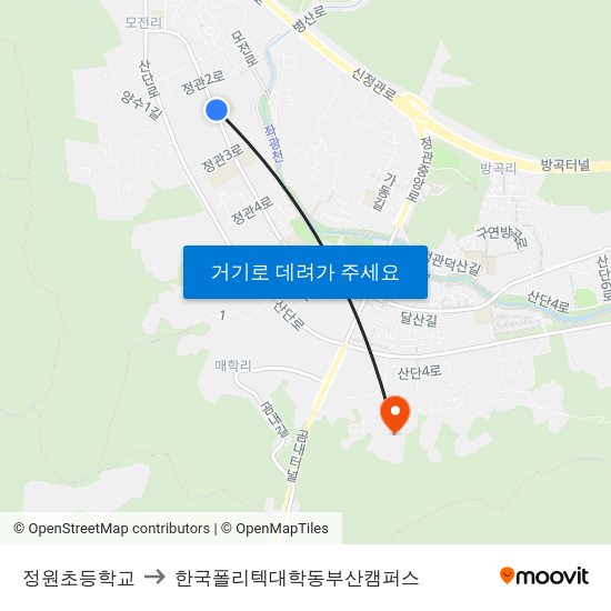 정원초등학교 to 한국폴리텍대학동부산캠퍼스 map