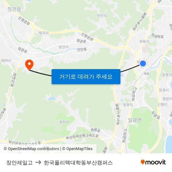 장안제일고 to 한국폴리텍대학동부산캠퍼스 map