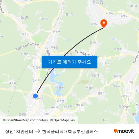 장전1치안센터 to 한국폴리텍대학동부산캠퍼스 map