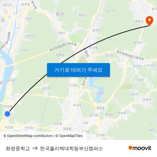 화명중학교 to 한국폴리텍대학동부산캠퍼스 map