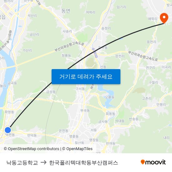 낙동고등학교 to 한국폴리텍대학동부산캠퍼스 map