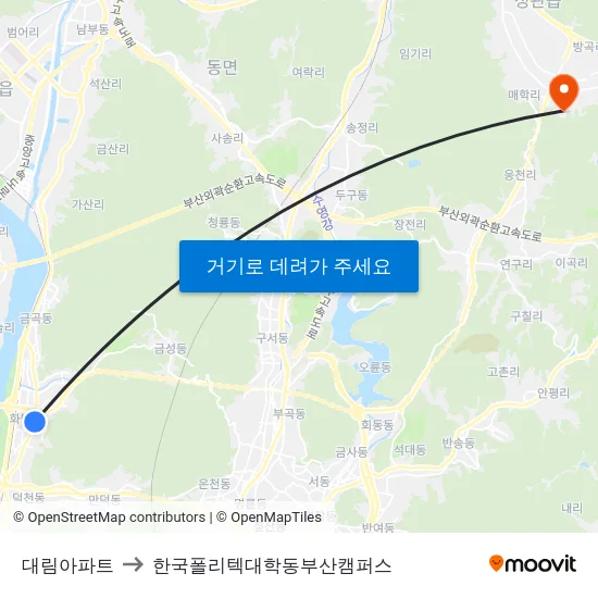 대림아파트 to 한국폴리텍대학동부산캠퍼스 map