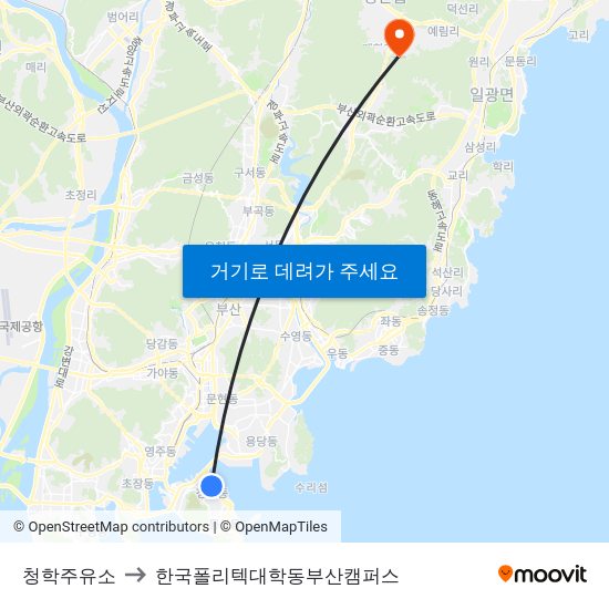 청학주유소 to 한국폴리텍대학동부산캠퍼스 map