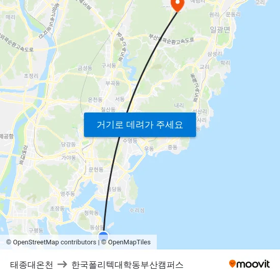 태종대온천 to 한국폴리텍대학동부산캠퍼스 map