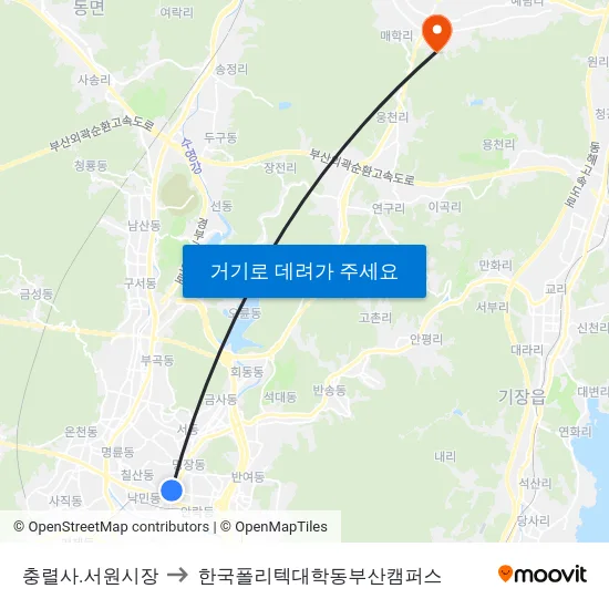 충렬사.서원시장 to 한국폴리텍대학동부산캠퍼스 map