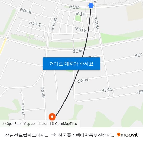 정관센트럴파크아파트 to 한국폴리텍대학동부산캠퍼스 map