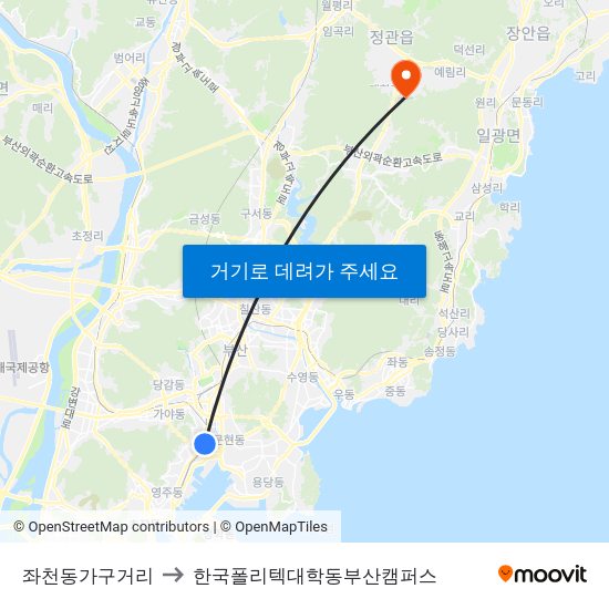 좌천동가구거리 to 한국폴리텍대학동부산캠퍼스 map