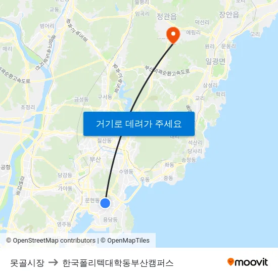 못골시장 to 한국폴리텍대학동부산캠퍼스 map