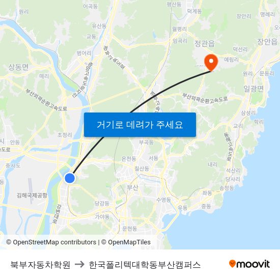 북부자동차학원 to 한국폴리텍대학동부산캠퍼스 map