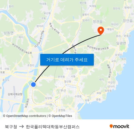 북구청 to 한국폴리텍대학동부산캠퍼스 map