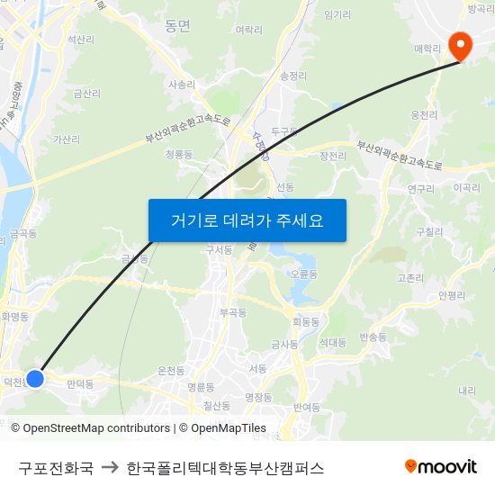 구포전화국 to 한국폴리텍대학동부산캠퍼스 map