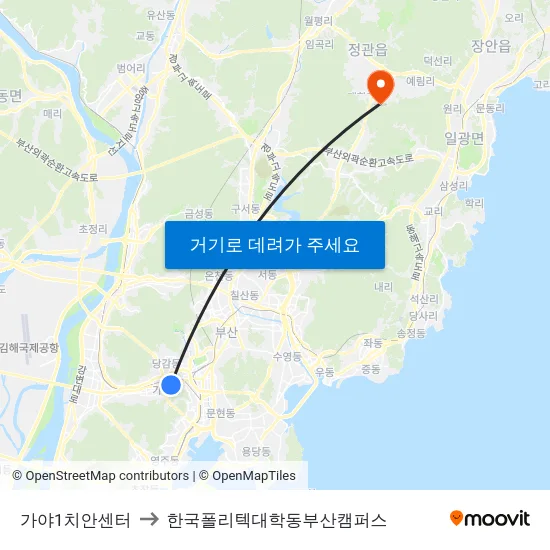 가야1치안센터 to 한국폴리텍대학동부산캠퍼스 map