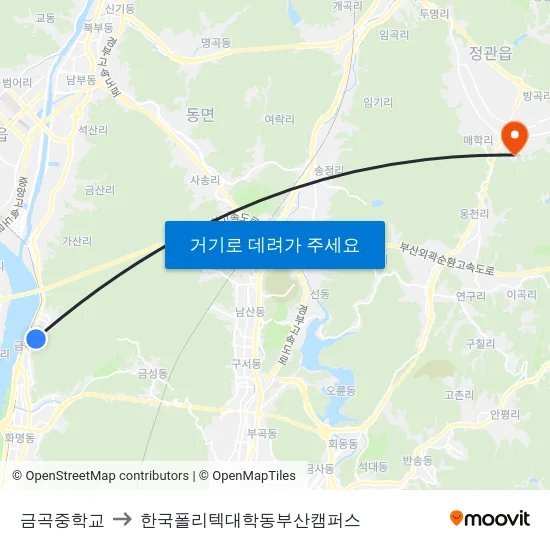 금곡중학교 to 한국폴리텍대학동부산캠퍼스 map