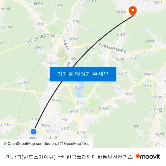 미남역(반도스카이뷰) to 한국폴리텍대학동부산캠퍼스 map