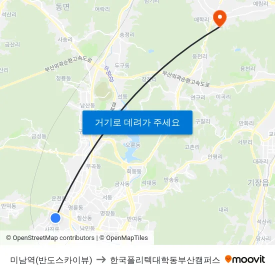 미남역(반도스카이뷰) to 한국폴리텍대학동부산캠퍼스 map