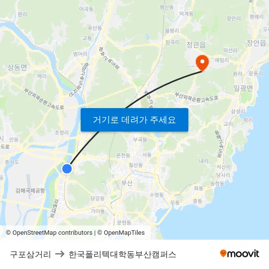 구포삼거리 to 한국폴리텍대학동부산캠퍼스 map