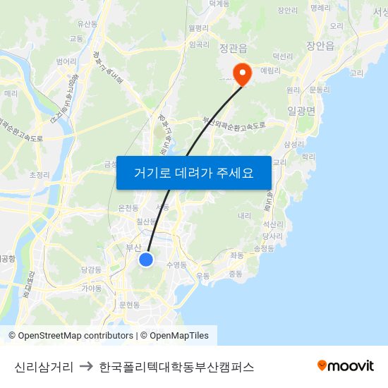 신리삼거리 to 한국폴리텍대학동부산캠퍼스 map
