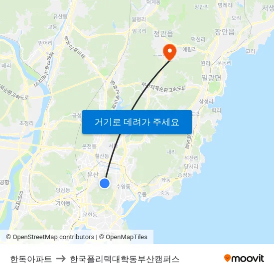 한독아파트 to 한국폴리텍대학동부산캠퍼스 map
