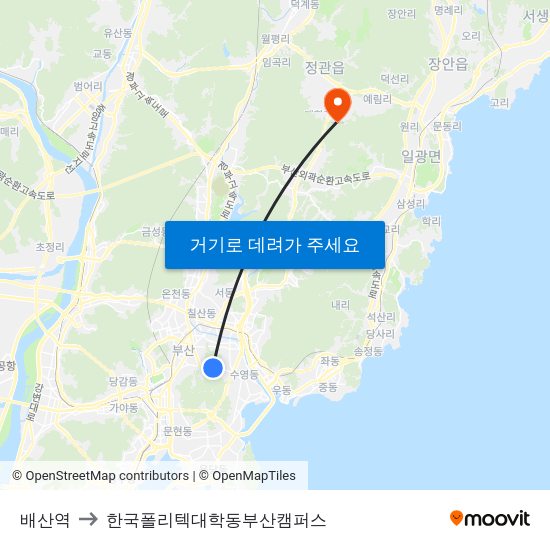 배산역 to 한국폴리텍대학동부산캠퍼스 map