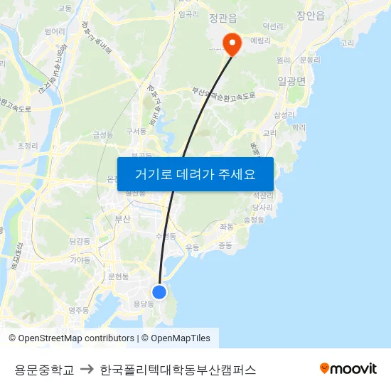 용문중학교 to 한국폴리텍대학동부산캠퍼스 map