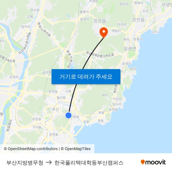 부산지방병무청 to 한국폴리텍대학동부산캠퍼스 map