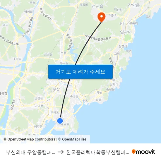 부산외대 우암동캠퍼스 to 한국폴리텍대학동부산캠퍼스 map