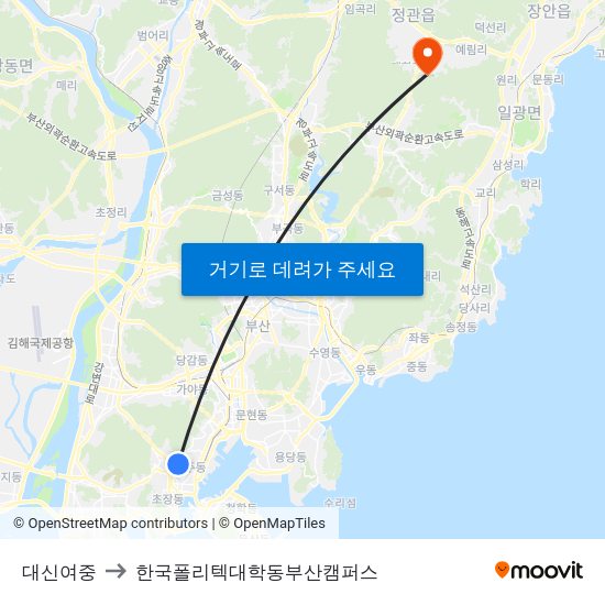 대신여중 to 한국폴리텍대학동부산캠퍼스 map