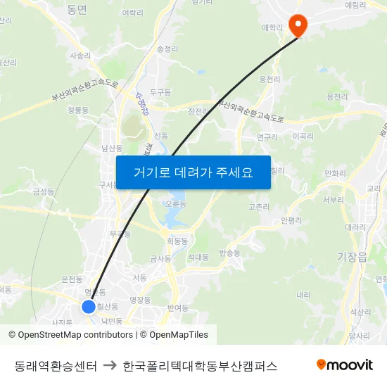 동래역환승센터 to 한국폴리텍대학동부산캠퍼스 map