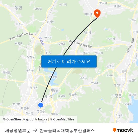세웅병원후문 to 한국폴리텍대학동부산캠퍼스 map