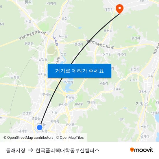 동래시장 to 한국폴리텍대학동부산캠퍼스 map