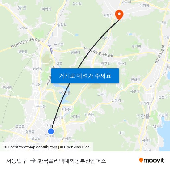 서동입구 to 한국폴리텍대학동부산캠퍼스 map