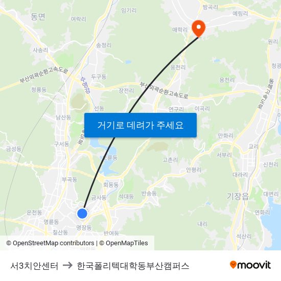 서3치안센터 to 한국폴리텍대학동부산캠퍼스 map