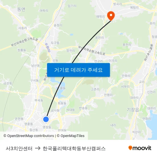 서3치안센터 to 한국폴리텍대학동부산캠퍼스 map
