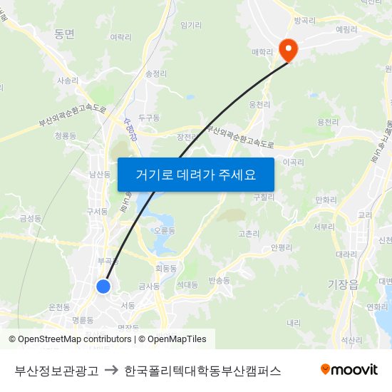 부산정보관광고 to 한국폴리텍대학동부산캠퍼스 map