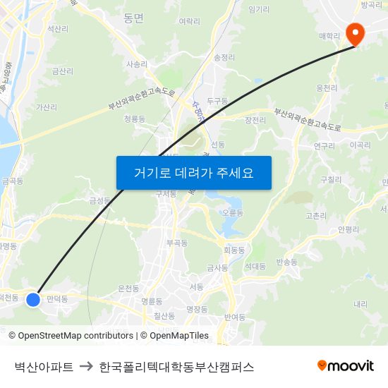 벽산아파트 to 한국폴리텍대학동부산캠퍼스 map