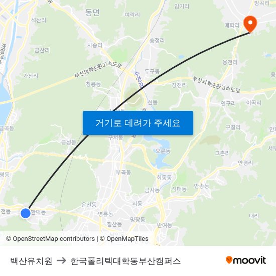 백산유치원 to 한국폴리텍대학동부산캠퍼스 map
