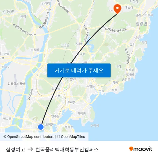 삼성여고 to 한국폴리텍대학동부산캠퍼스 map