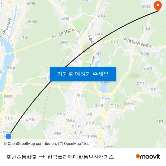 포천초등학교 to 한국폴리텍대학동부산캠퍼스 map